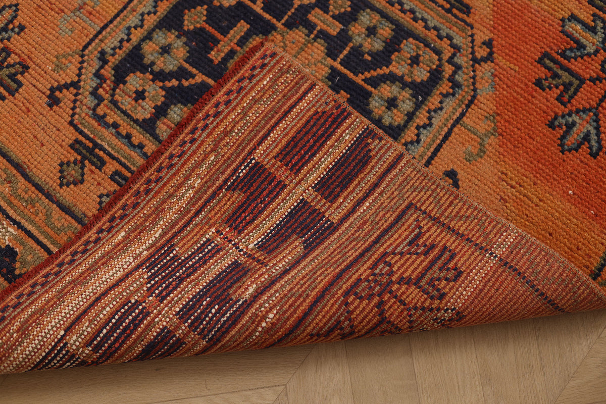 Vintage Konya Turkish Runner Rug 3x10 ft — Orange & Blue Floral