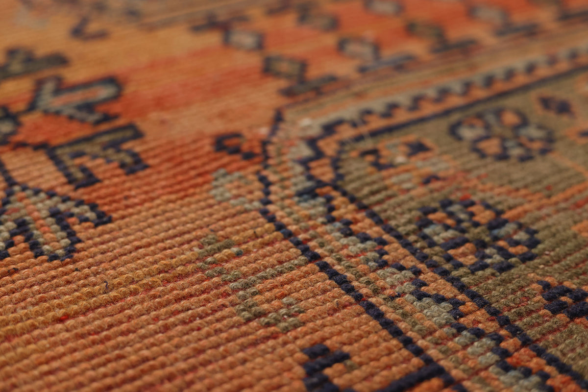 Vintage Konya Turkish Runner Rug 3x10 ft — Orange & Blue Floral