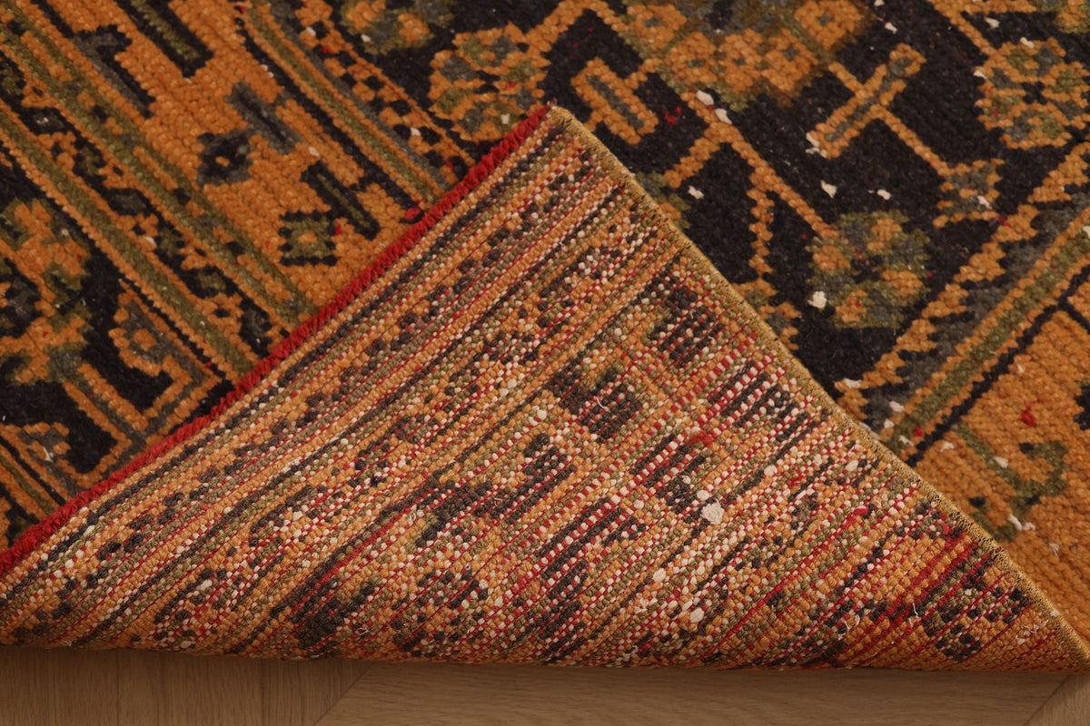Vintage Konya Turkish Runner Rug 3x11 ft — Orange & Brown Geometric