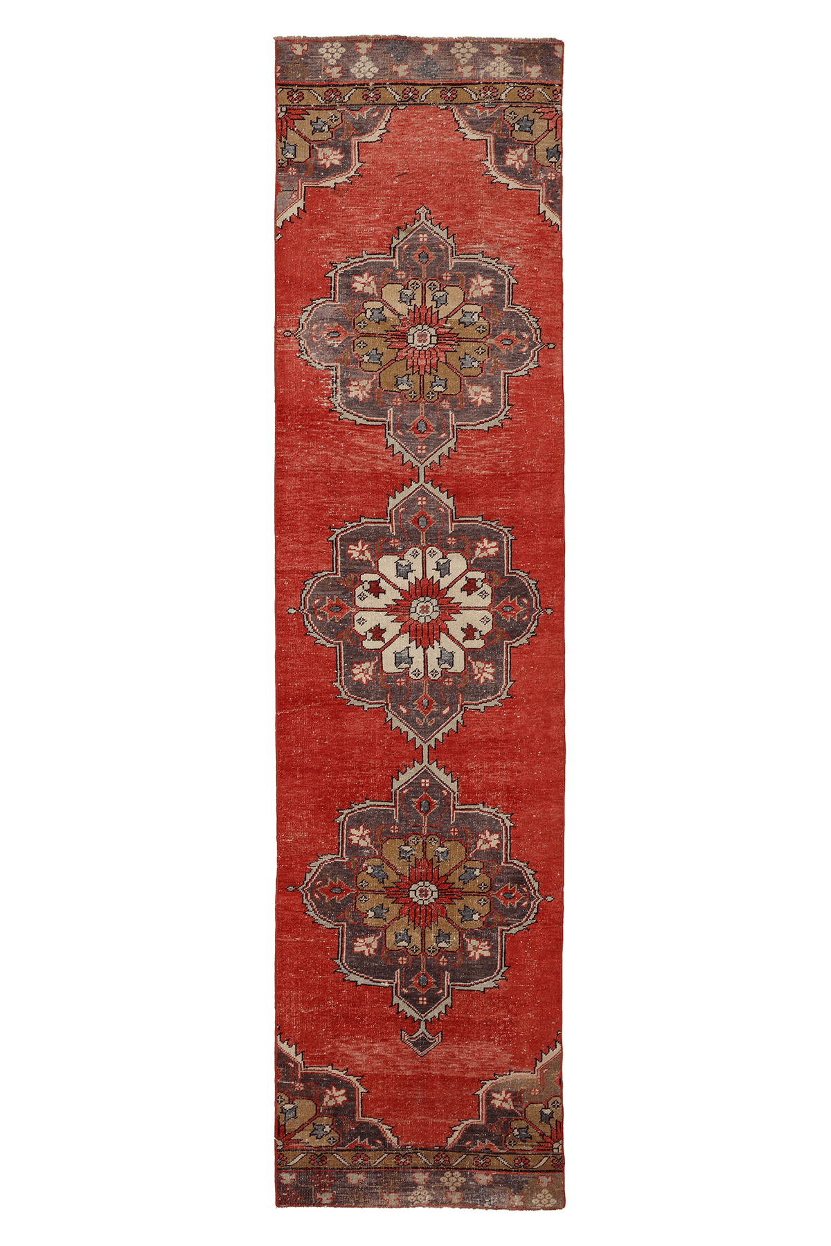 Vintage Konya Turkish Runner Rug 2x11 ft — Red Floral