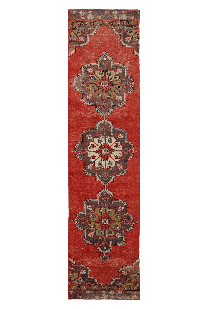 Vintage Konya Turkish Runner Rug 2x11 ft — Red Floral