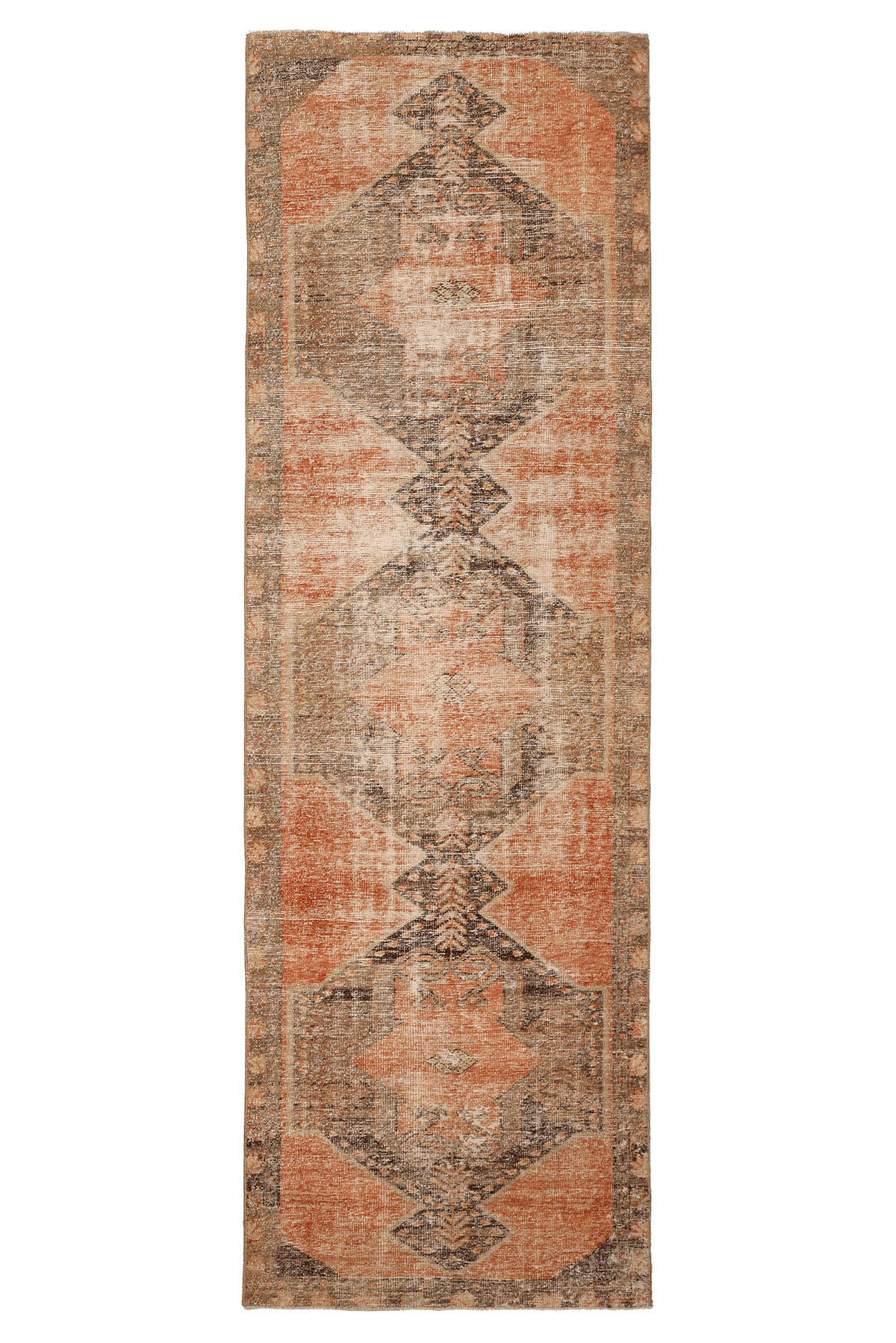 Vintage Malatya Turkish Runner Rug 3x10 ft — Orange & Brown Geometric
