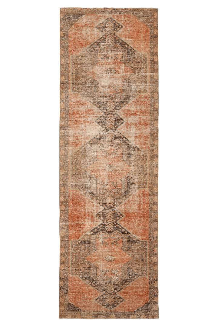 Vintage Malatya Turkish Runner Rug 3x10 ft — Orange & Brown Geometric