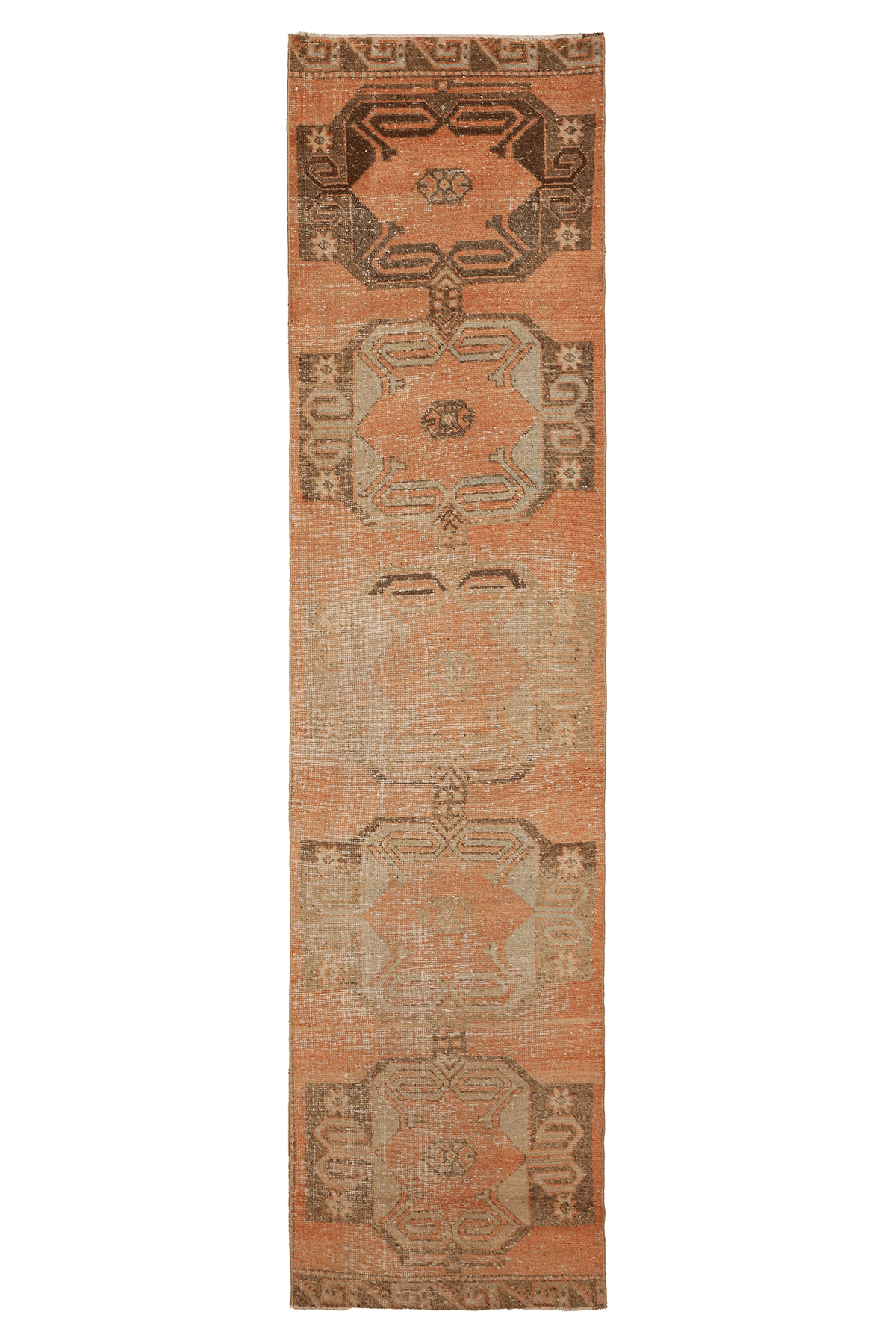 Vintage Malatya Turkish Runner Rug 2x11 ft — Orange & Brown Geometric (No. 21220)