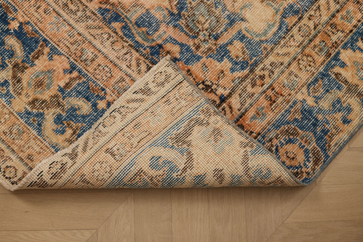 Vintage Isparta Turkish Runner Rug 2x10 ft — Orange & Blue Floral (No. 21223)