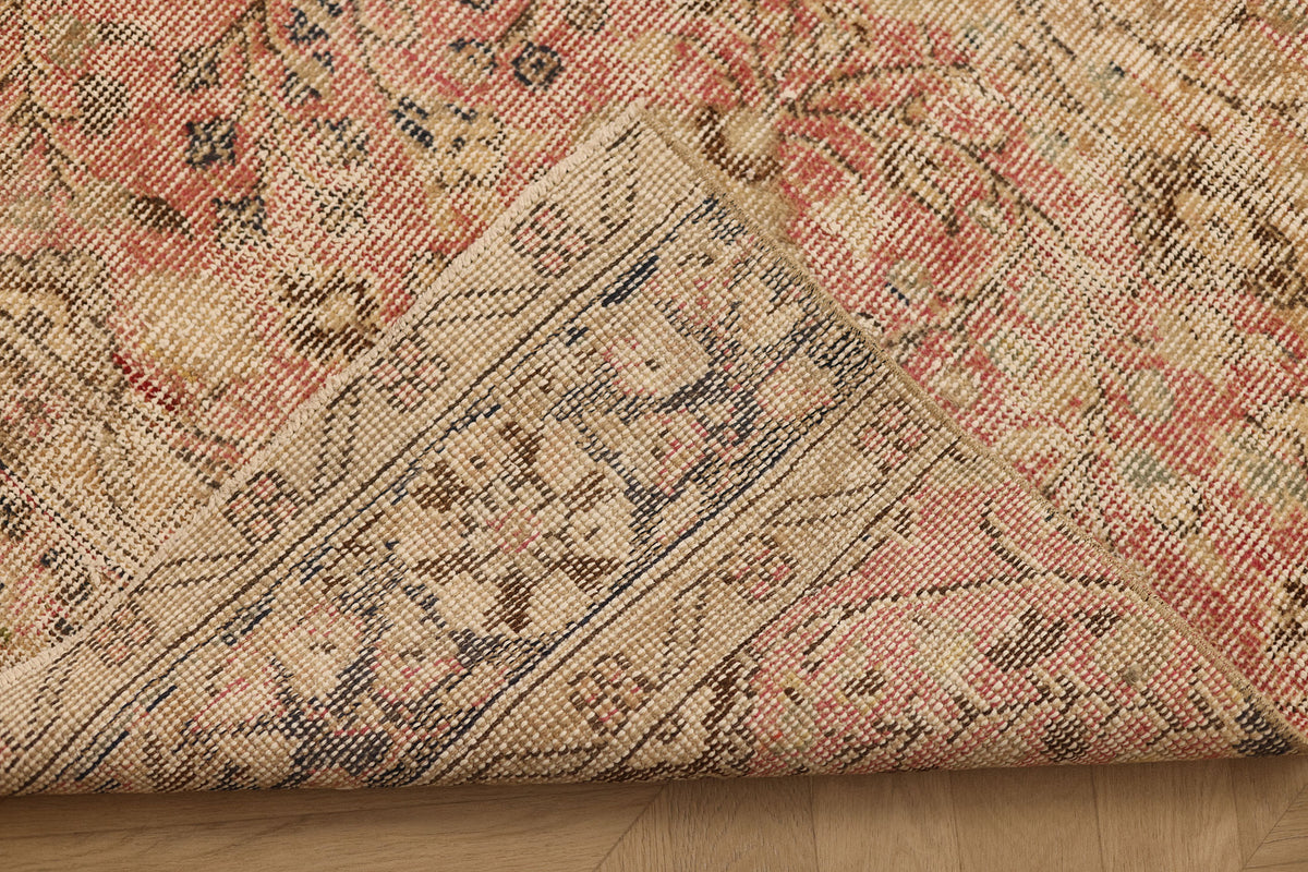 Vintage Isparta Turkish Runner Rug 2x10 ft — Pink & Beige Distressed