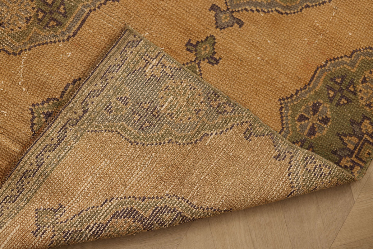 Vintage Konya Turkish Runner Rug 2x10 ft — Brown & Yellow Floral