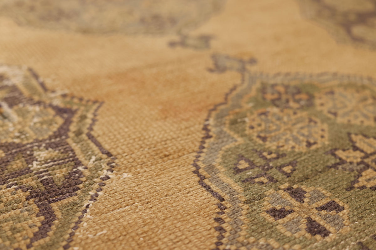 Vintage Konya Turkish Runner Rug 2x10 ft — Brown & Yellow Floral