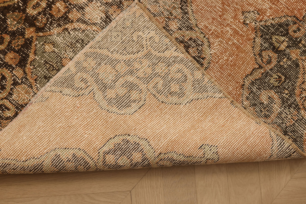 Vintage Konya Turkish Runner Rug 3x11 ft — Orange & Gray Geometric