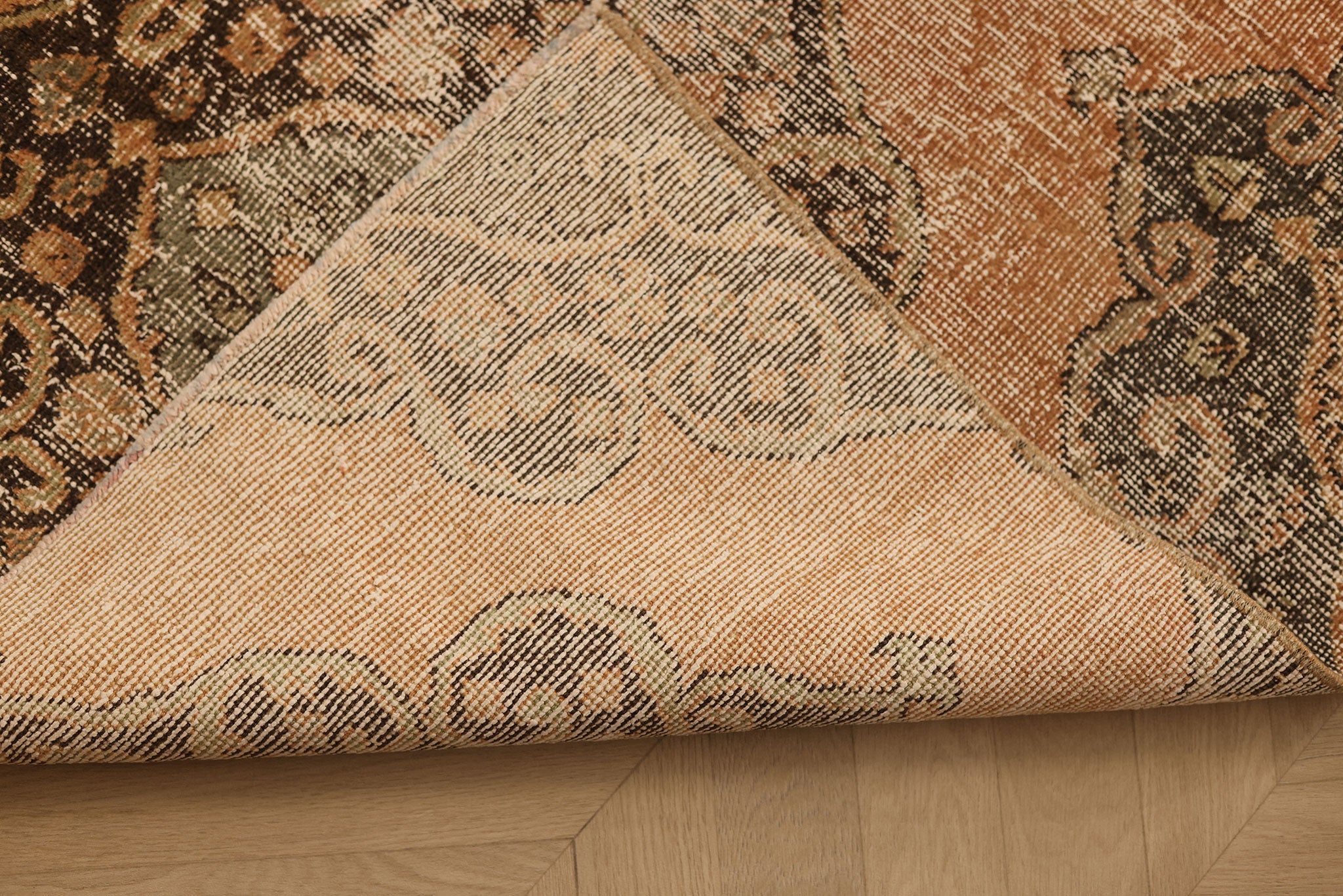 Vintage Konya Turkish Runner Rug 3x11 ft — Orange & Gray Geometric