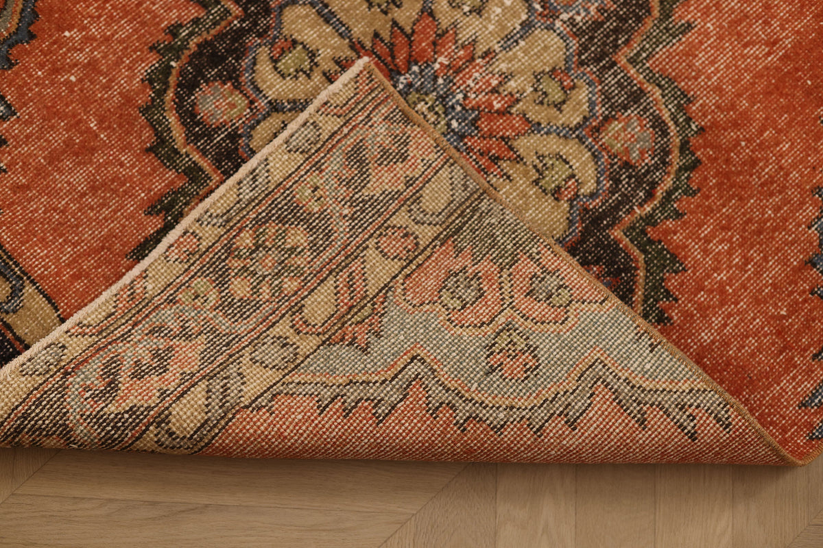 Vintage Konya Turkish Runner Rug 3x12 ft — Red & Brown Floral