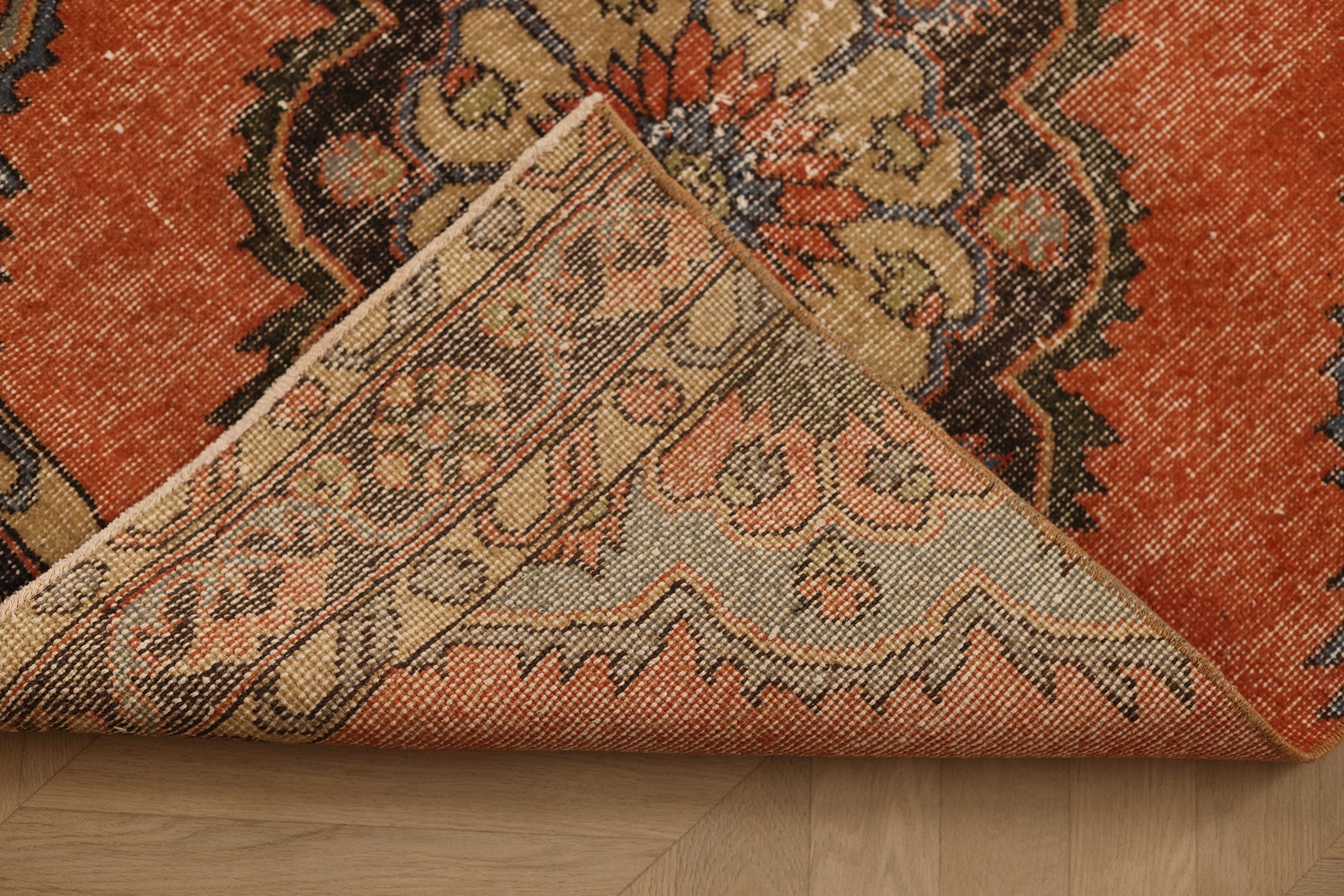 Vintage Konya Turkish Runner Rug 3x12 ft — Red & Brown Floral
