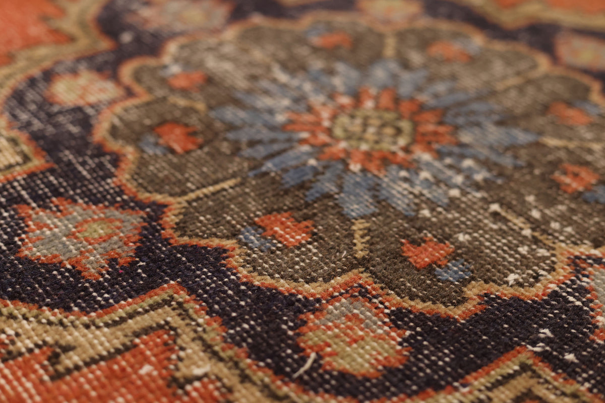 Vintage Konya Turkish Runner Rug 3x12 ft — Red & Brown Floral