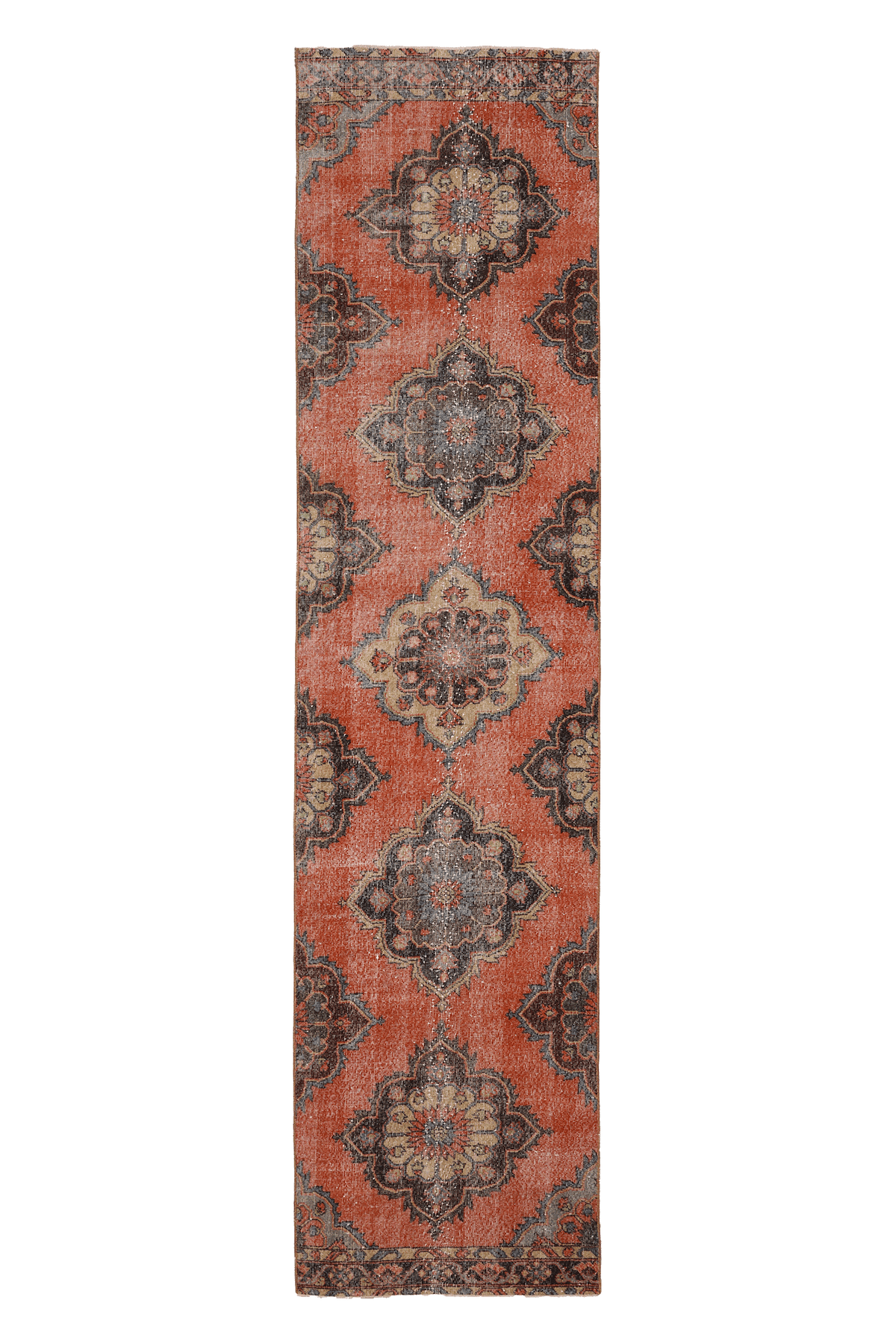 Vintage Konya Turkish Runner Rug 3x12 ft — Red & Brown Floral