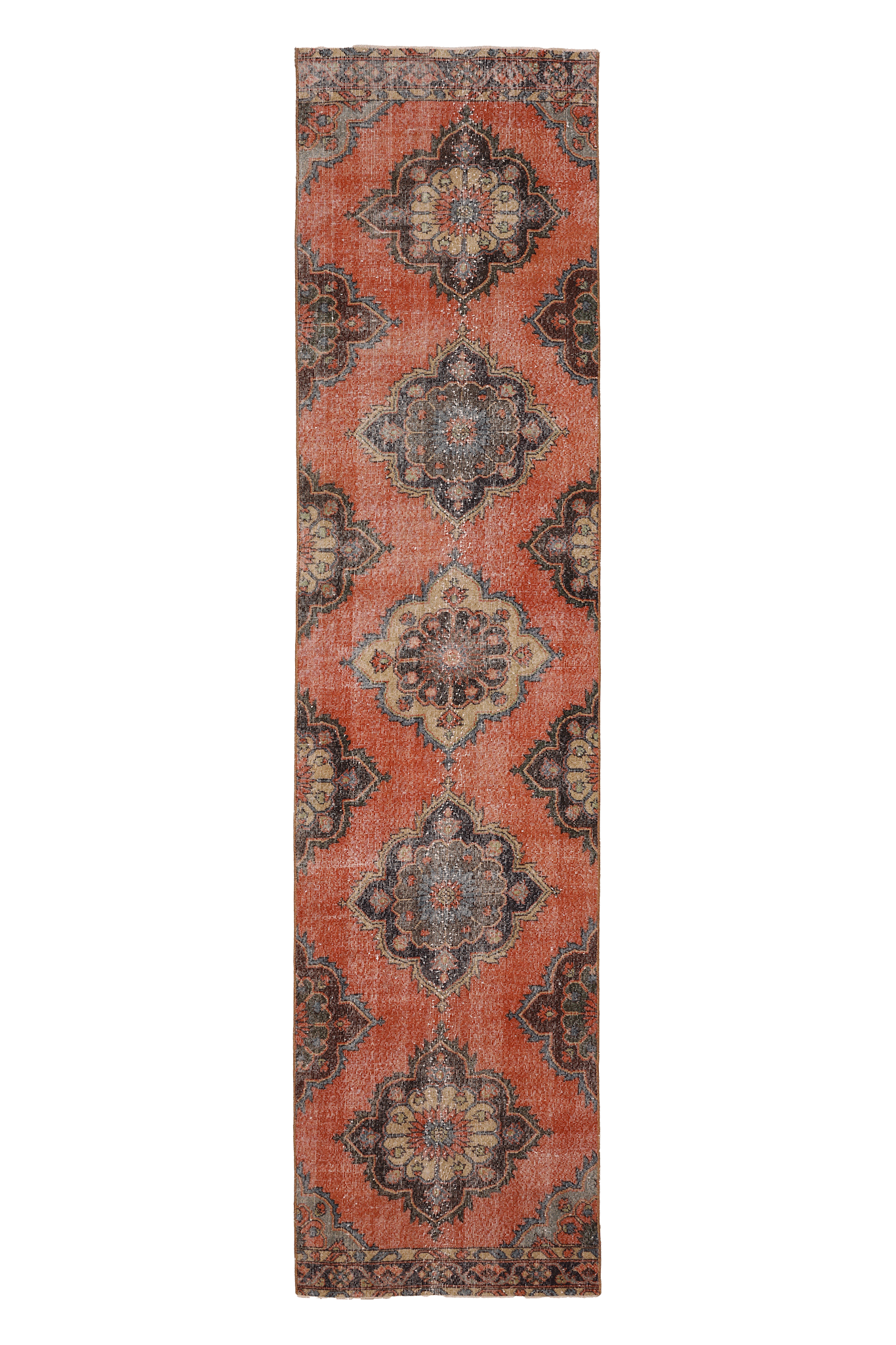 Vintage Konya Turkish Runner Rug 3x12 ft — Red & Brown Floral