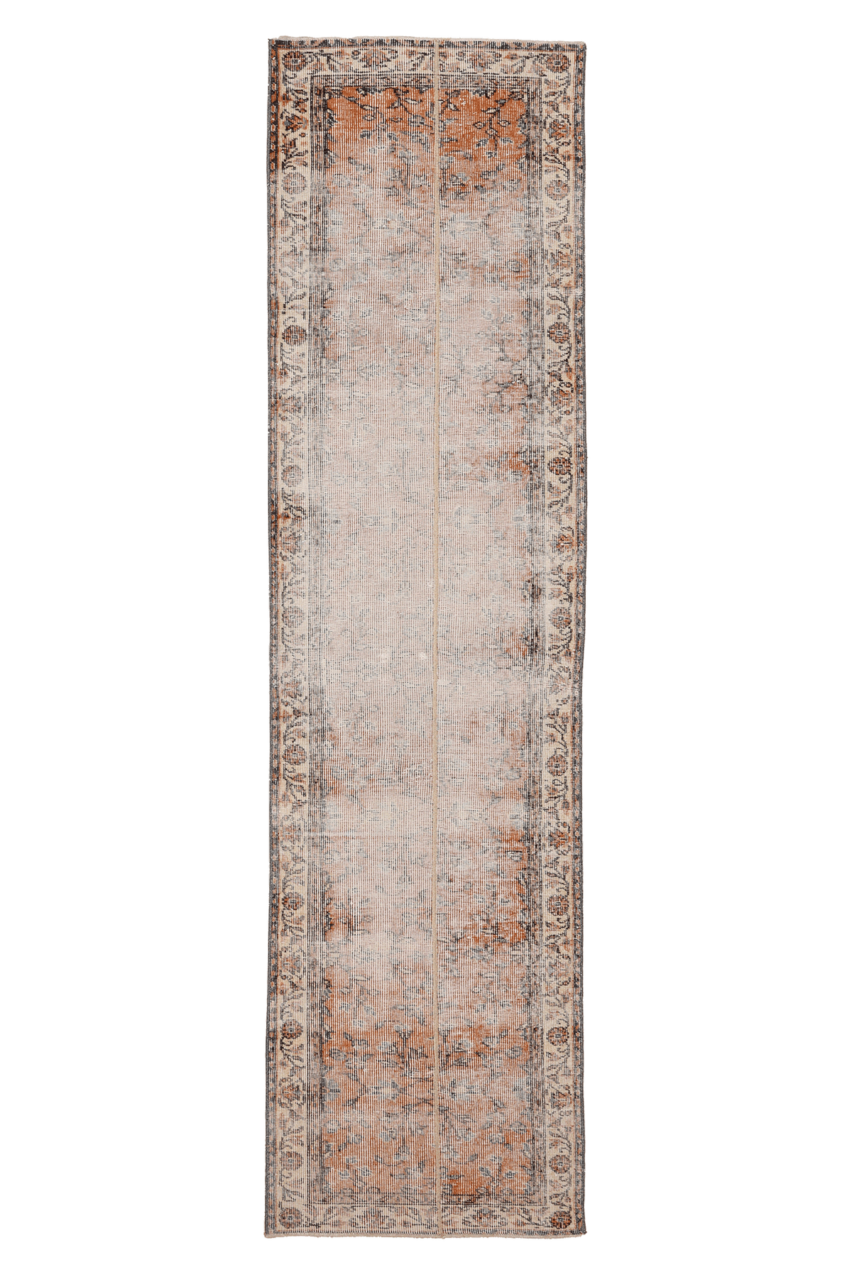 Vintage Isparta Turkish Runner Rug 2x9 ft — Beige & Orange Patchwork