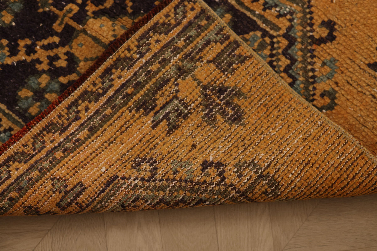 Vintage Konya Turkish Runner Rug 2x9 ft — Orange Geometric