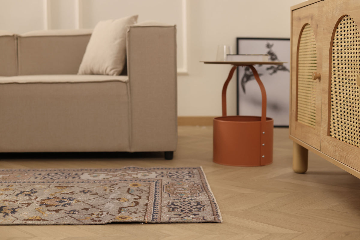 Vintage Isparta Turkish Runner Rug 3x10 ft — Gray Floral