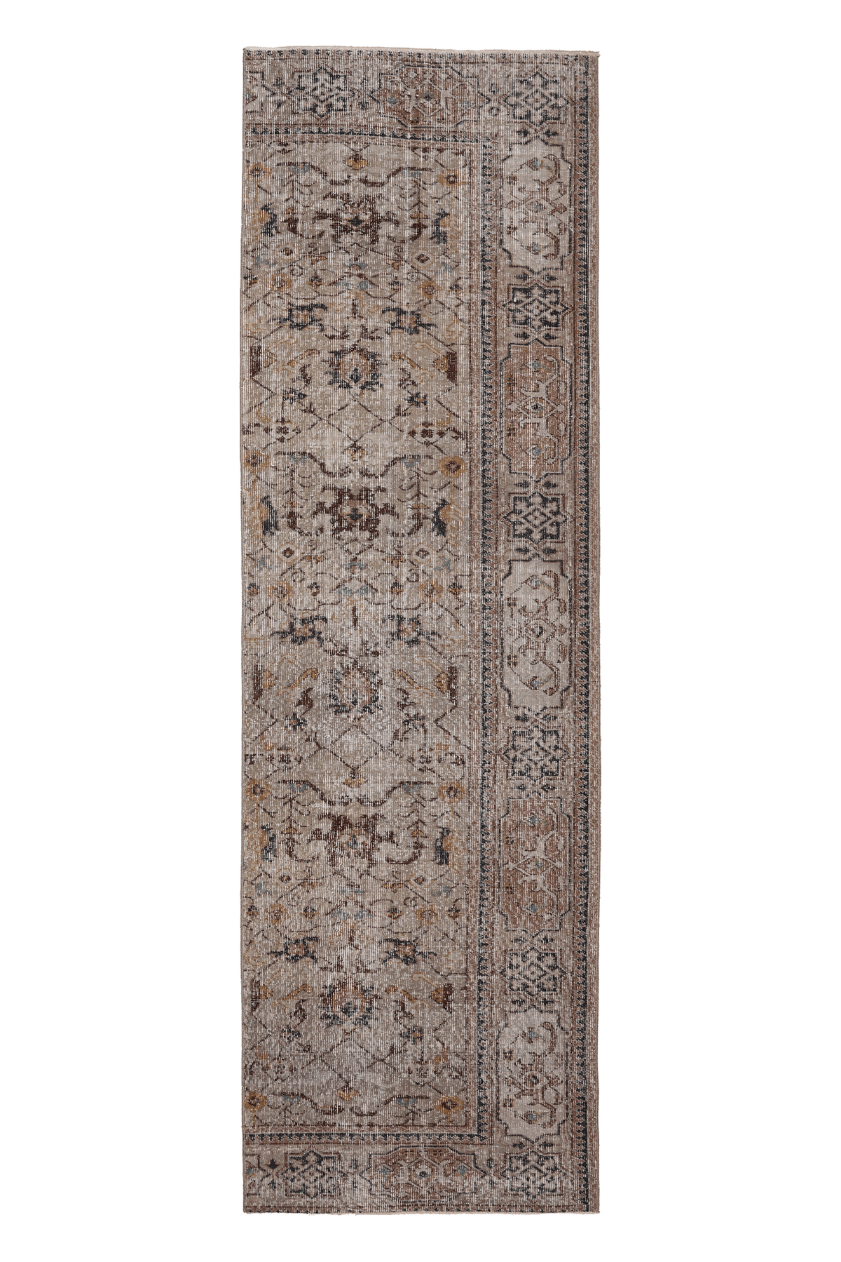Vintage Isparta Turkish Runner Rug 3x10 ft — Gray Floral