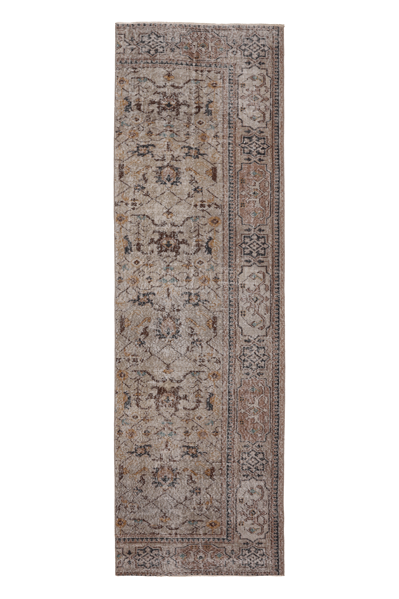 Vintage Isparta Turkish Runner Rug 3x10 ft — Gray Floral