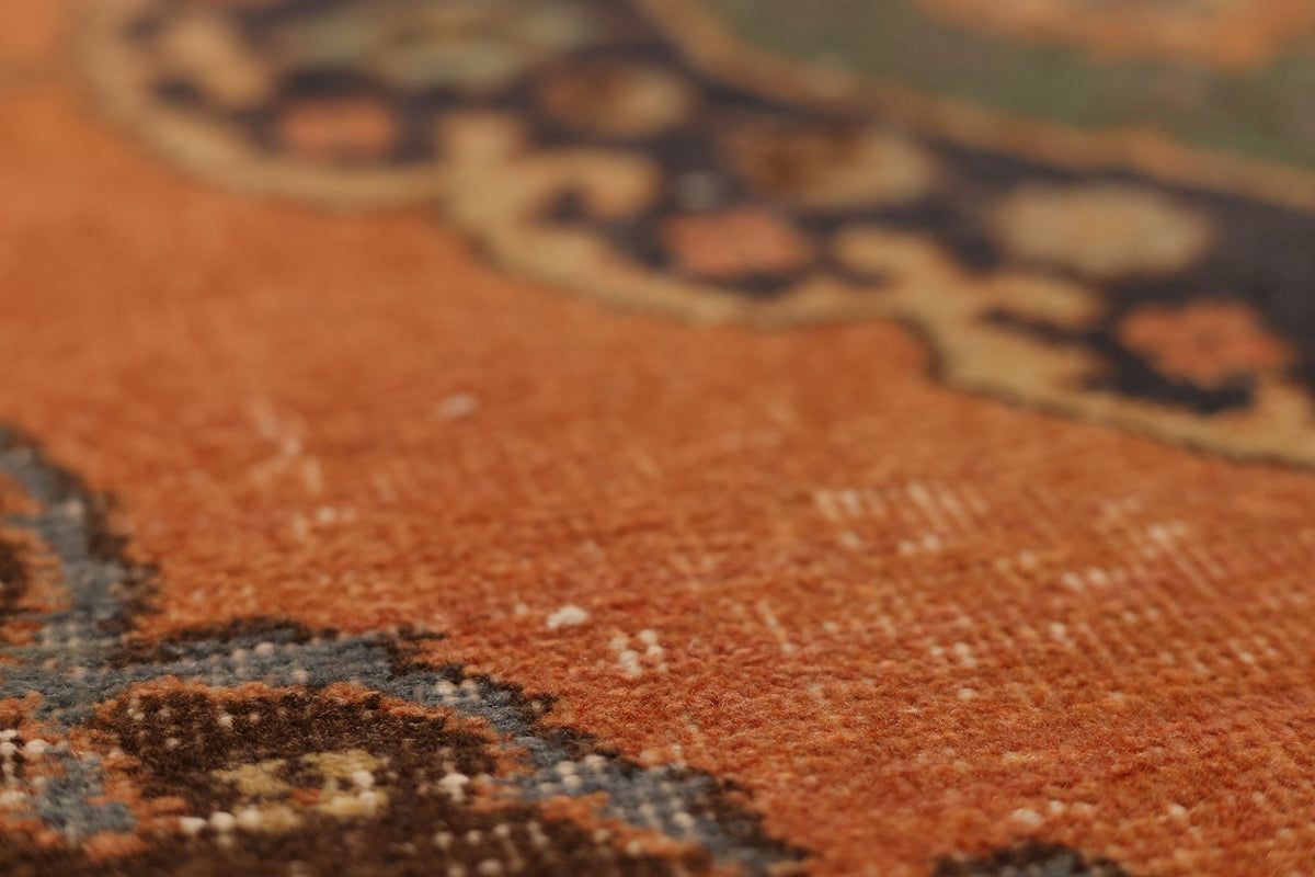 Vintage Konya Turkish Runner Rug 3x13 ft — Orange & Blue Geometric