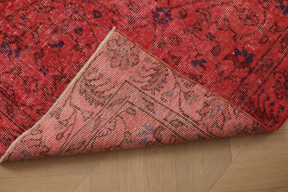 Vintage Isparta Turkish Runner Rug 2x9 ft — Red Overdyed