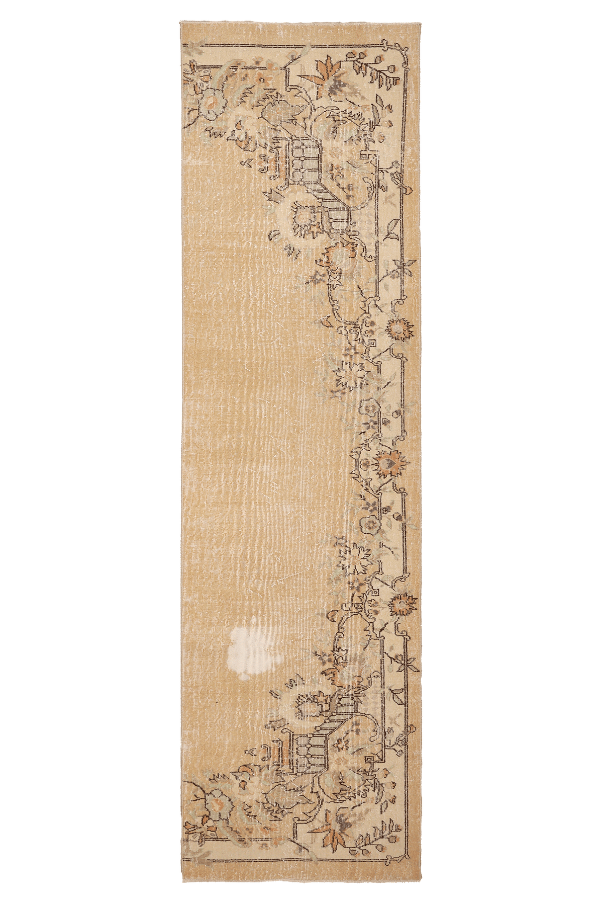 Vintage Isparta Turkish Runner Rug 2x10 ft — Beige & Brown Floral