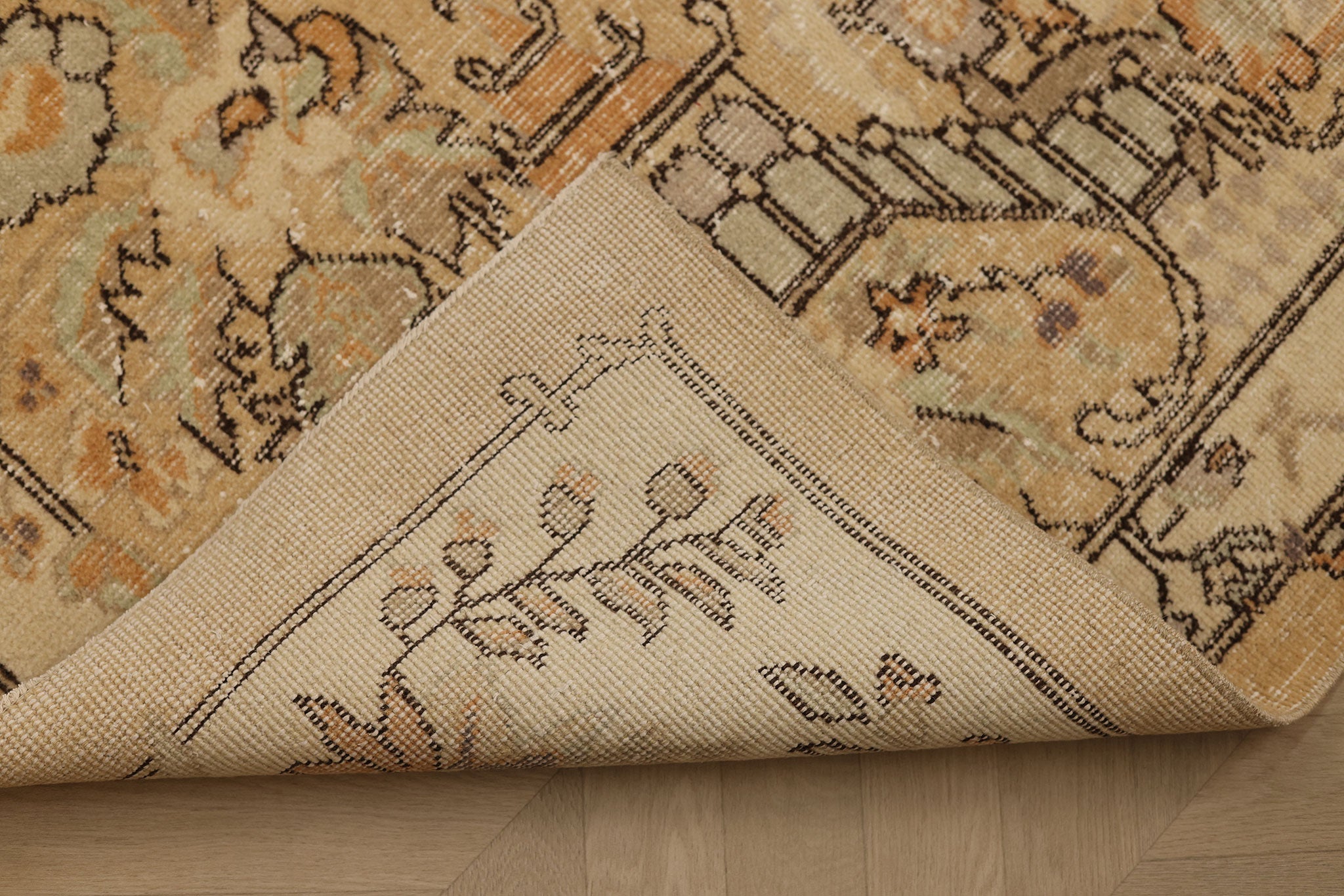 Vintage Isparta Turkish Runner Rug 2x10 ft — Beige & Brown Floral