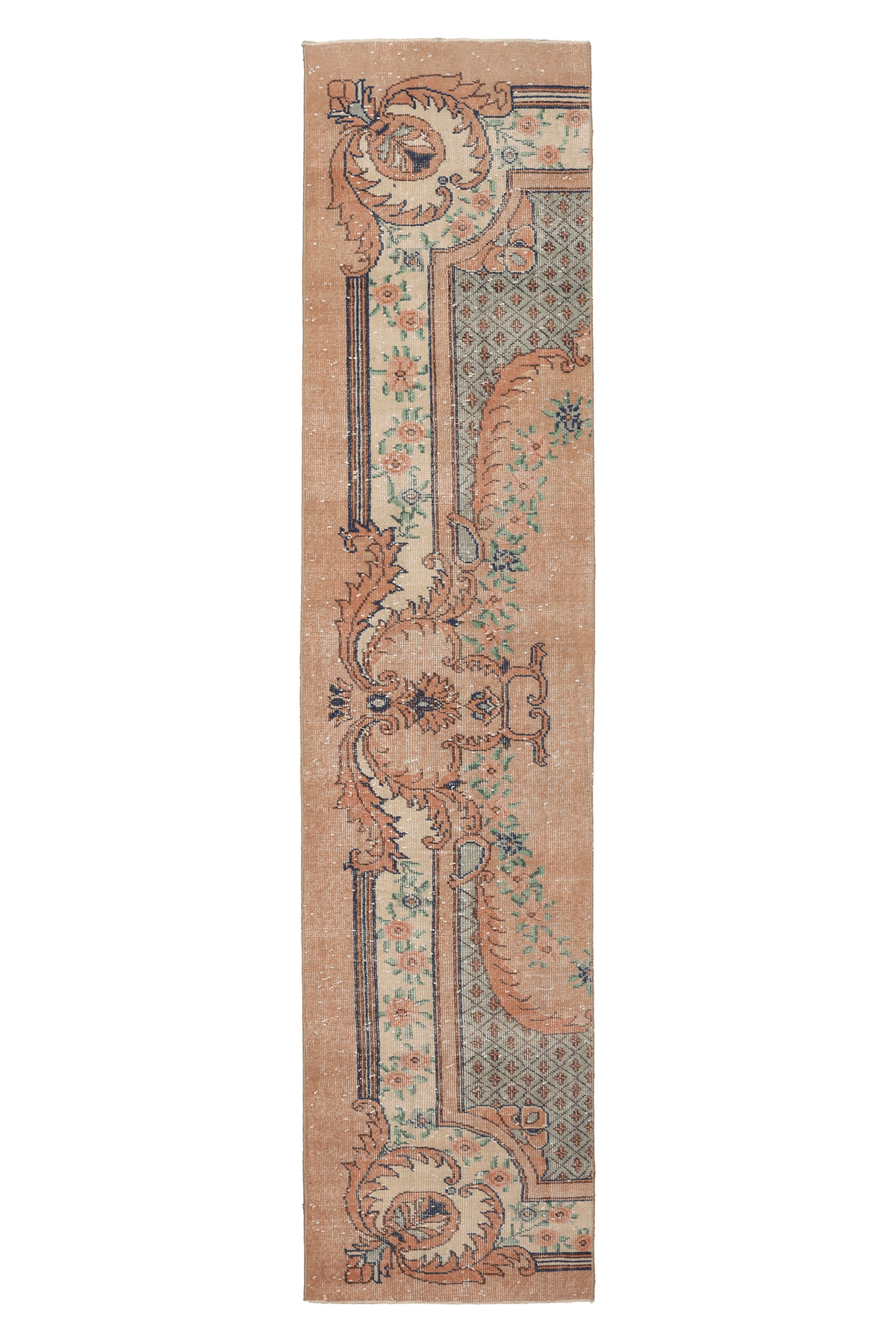 Vintage Isparta Turkish Runner Rug 2x9 ft — Beige Floral