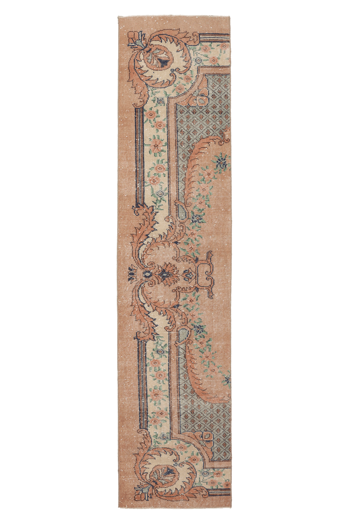 Vintage Isparta Turkish Runner Rug 2x9 ft — Beige Floral