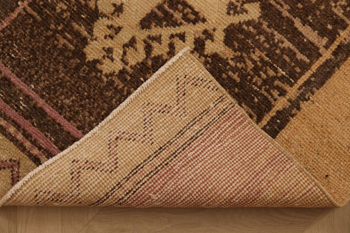 Vintage Malatya Turkish Runner Rug 3x10 ft — Beige & Brown Geometric