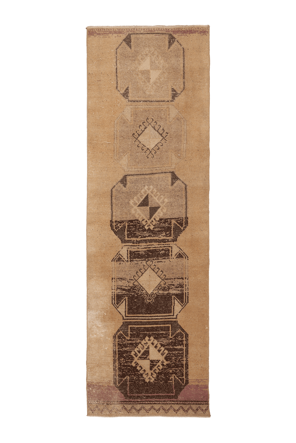 Vintage Malatya Turkish Runner Rug 3x10 ft — Beige & Brown Geometric
