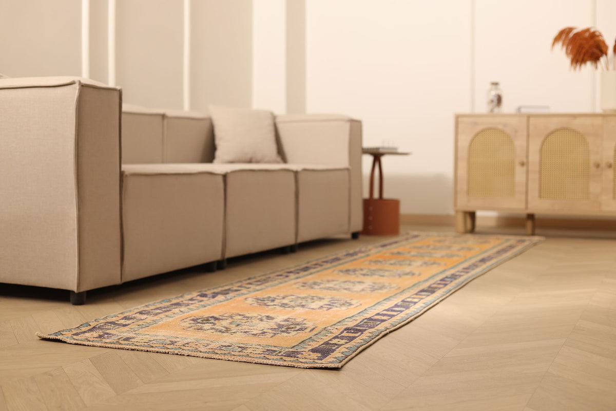 Vintage Manisa Patchwork Runner Rug 3x12 ft — Orange & Beige Patchwork