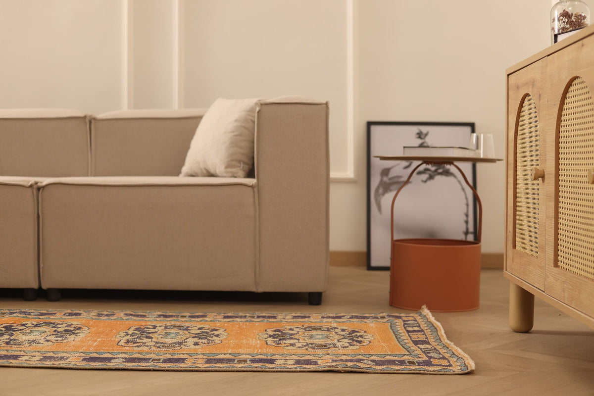 Vintage Manisa Patchwork Runner Rug 3x12 ft — Orange & Beige Patchwork