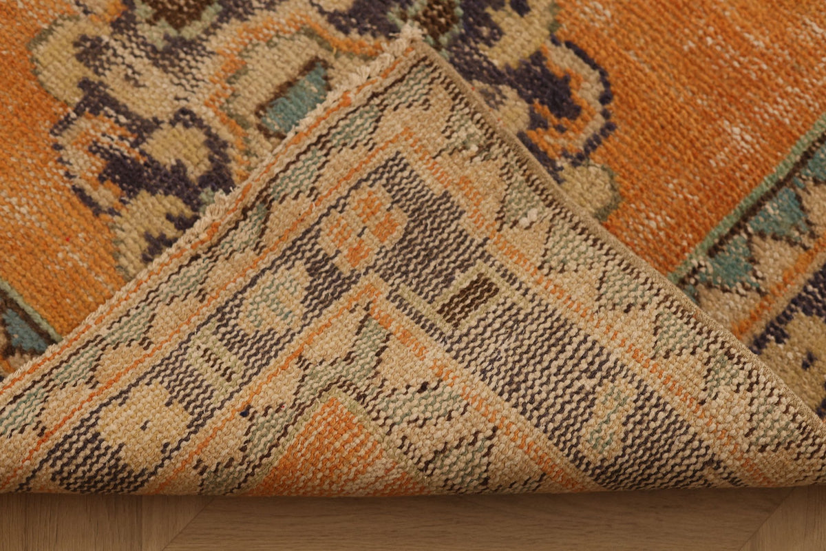 Vintage Manisa Patchwork Runner Rug 3x12 ft — Orange & Beige Patchwork