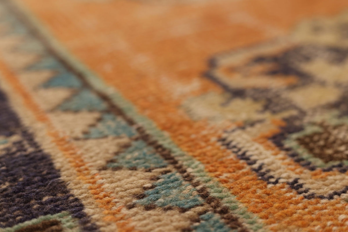 Vintage Manisa Patchwork Runner Rug 3x12 ft — Orange & Beige Patchwork