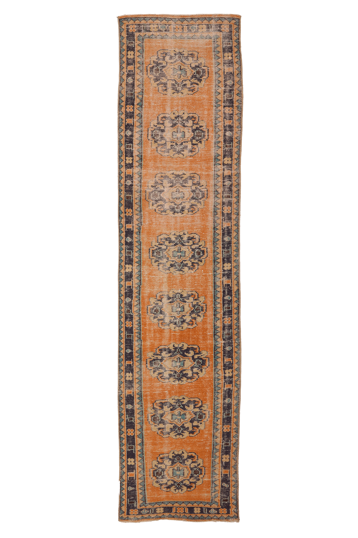 Vintage Manisa Patchwork Runner Rug 3x12 ft — Orange & Beige Patchwork