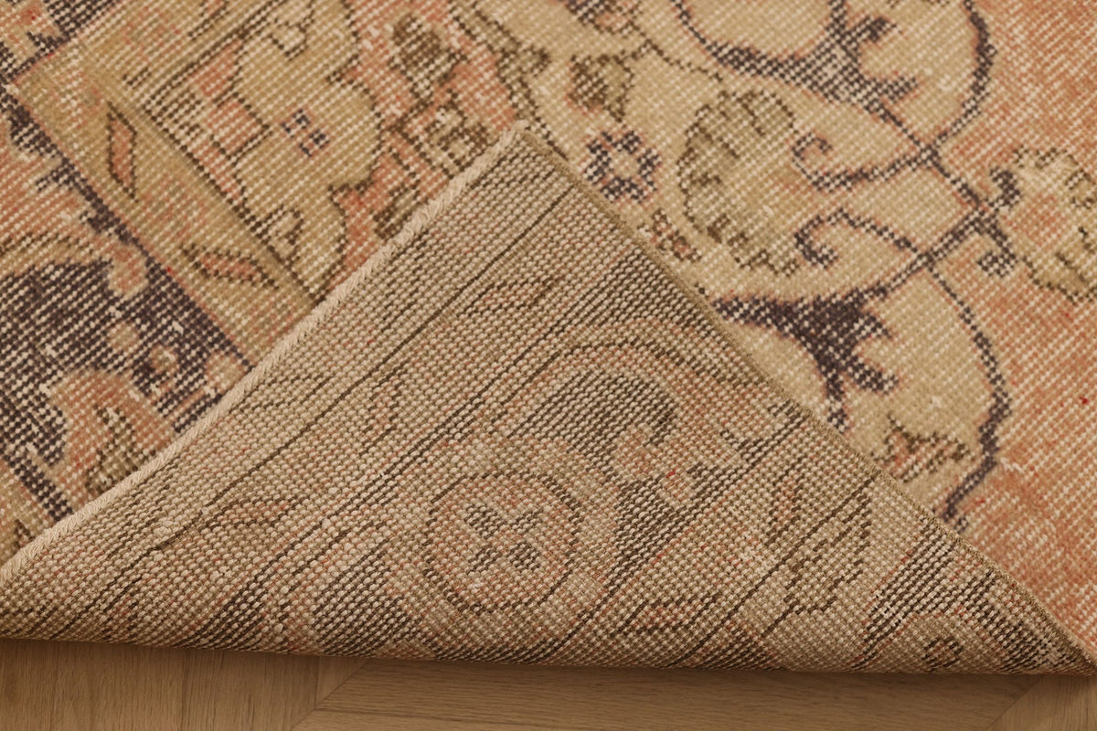 Vintage Isparta Turkish Runner Rug 3x11 ft — Beige & Brown Floral
