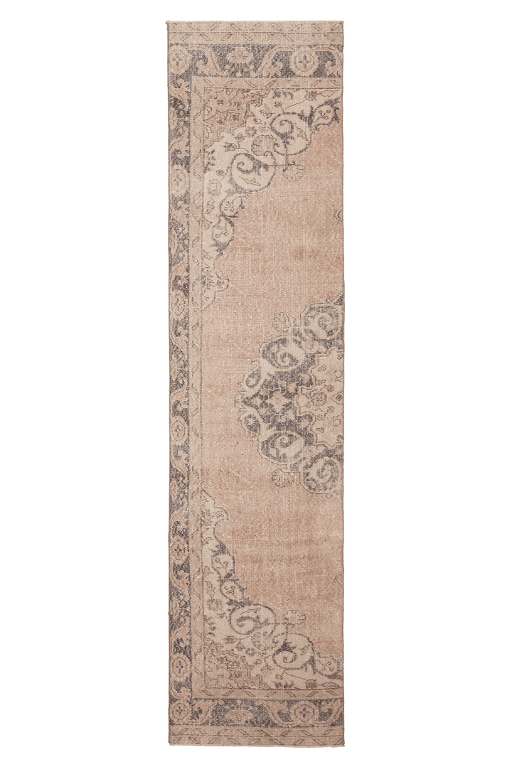 Vintage Isparta Turkish Runner Rug 3x11 ft — Beige & Brown Floral