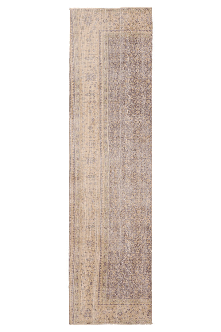 Vintage Isparta Turkish Runner Rug 2x9 ft — Beige & Gray Distressed