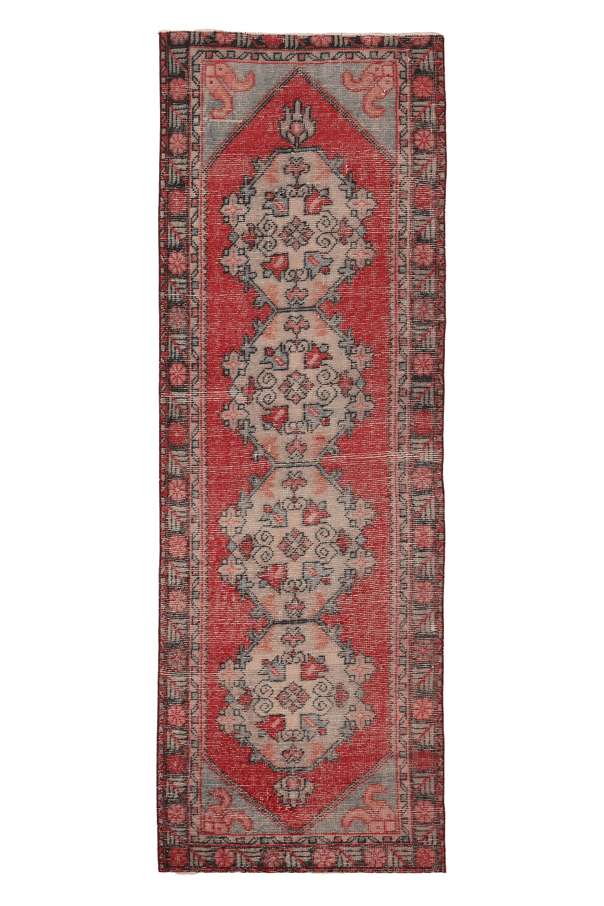 Vintage Niğde Turkish Runner Rug 3x9 ft — Red & Beige maximalist