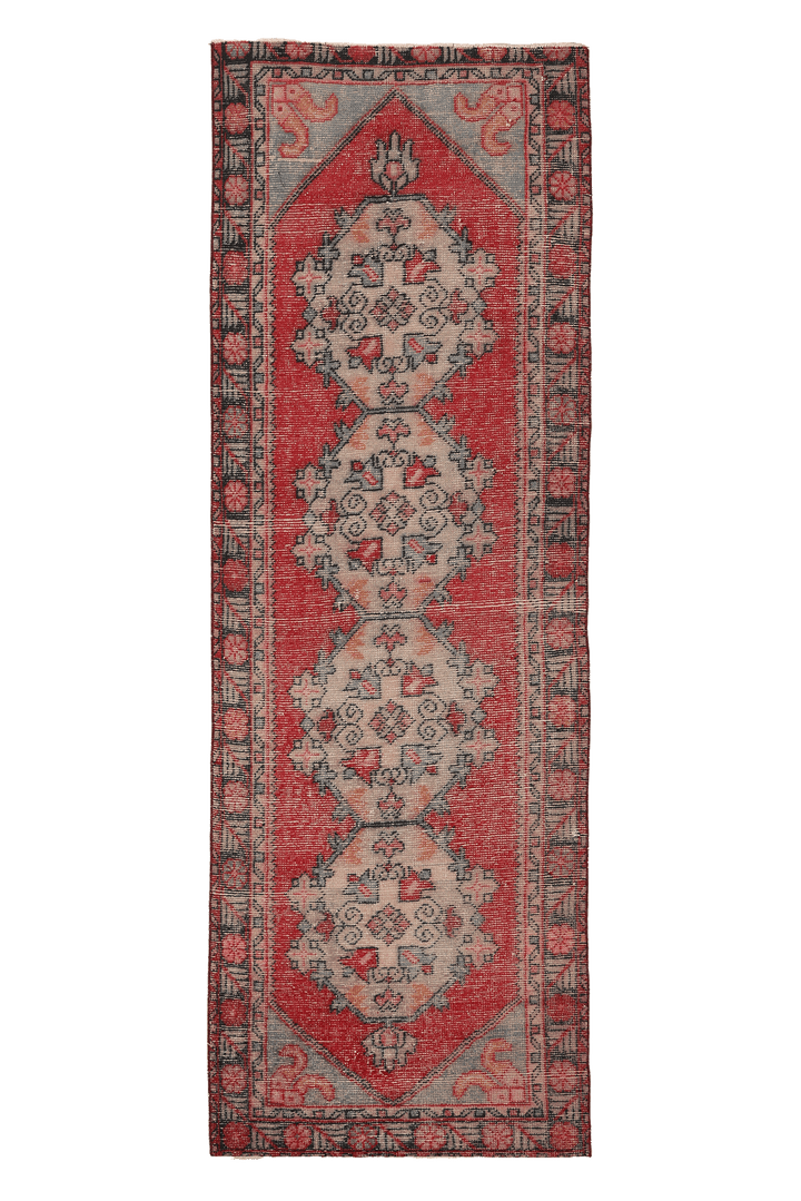 Vintage Niğde Turkish Runner Rug 3x9 ft — Red & Beige maximalist