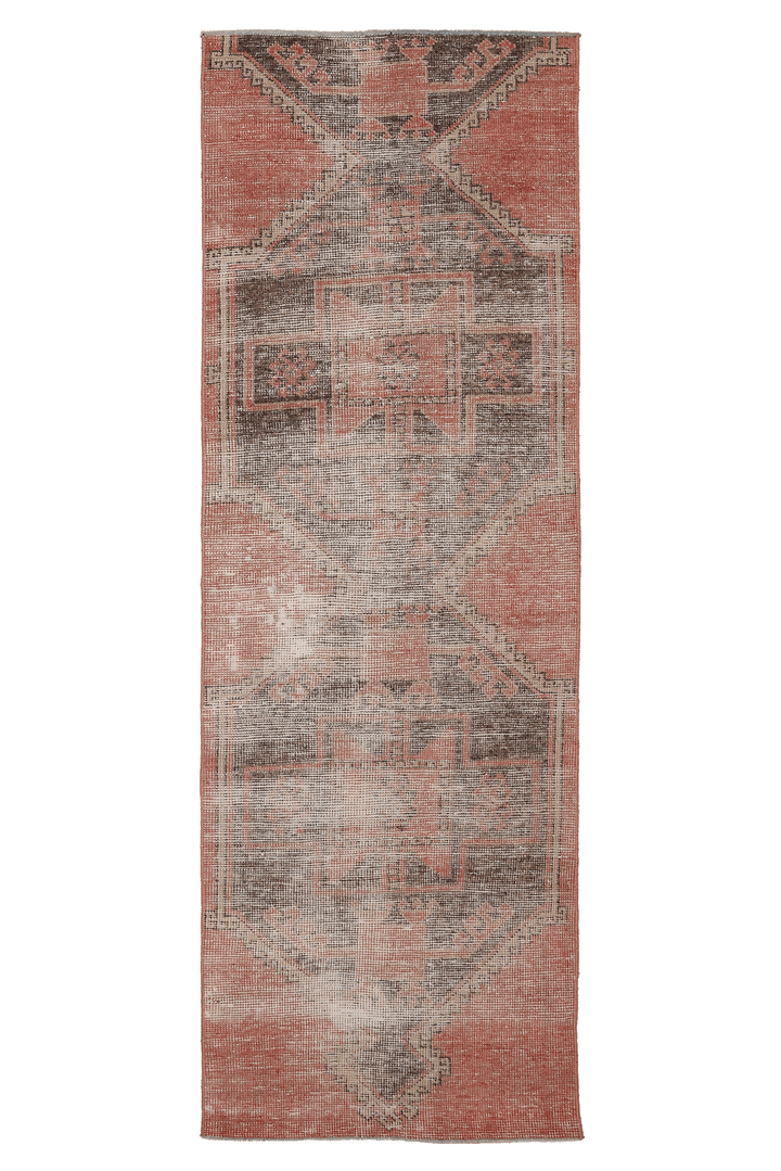 Vintage Malatya Turkish Runner Rug 2x8 ft — Red & Gray Geometric