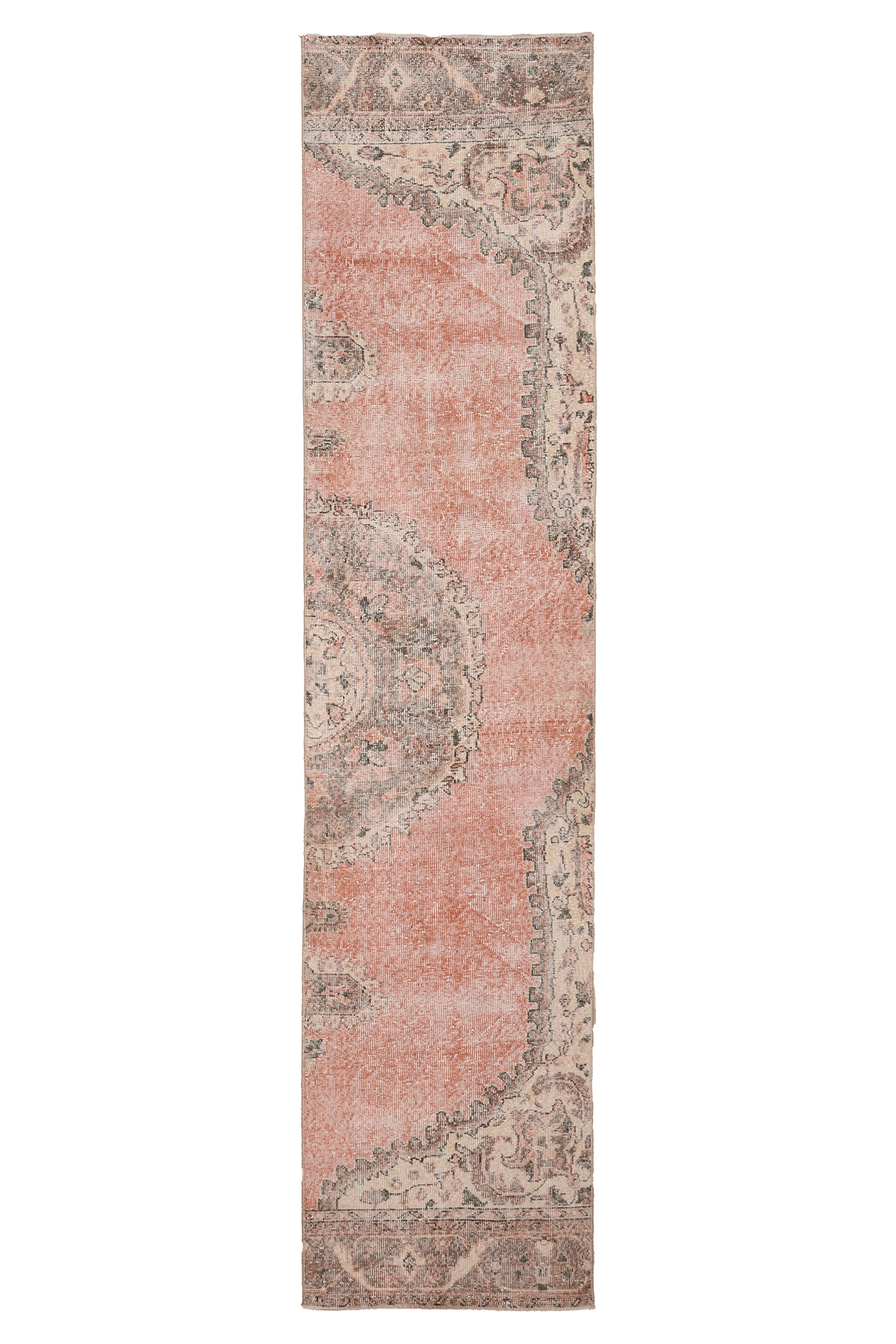 Vintage Isparta Turkish Runner Rug 2x11 ft — Pink & Beige Floral