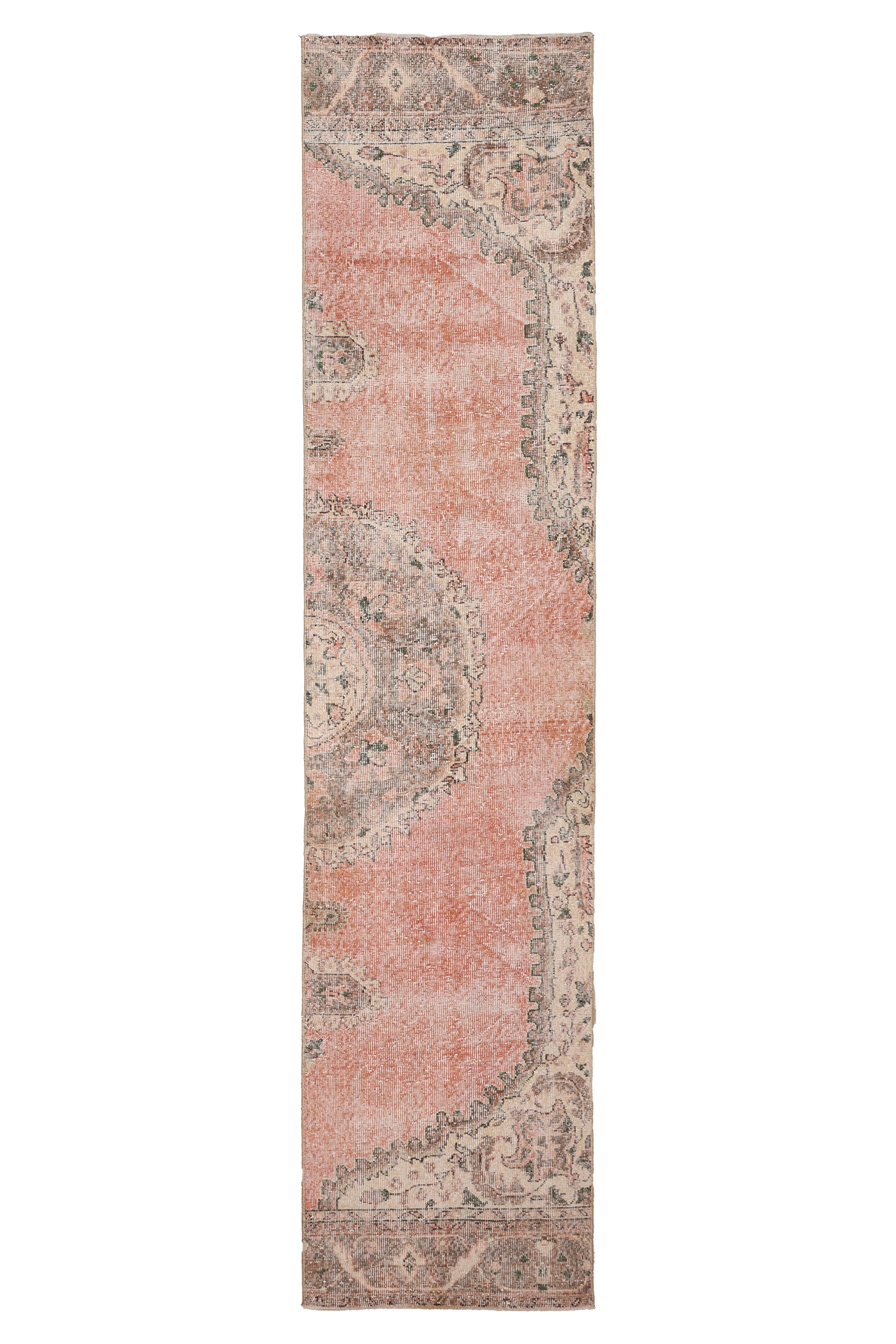 Vintage Isparta Turkish Runner Rug 2x11 ft — Pink & Beige Floral