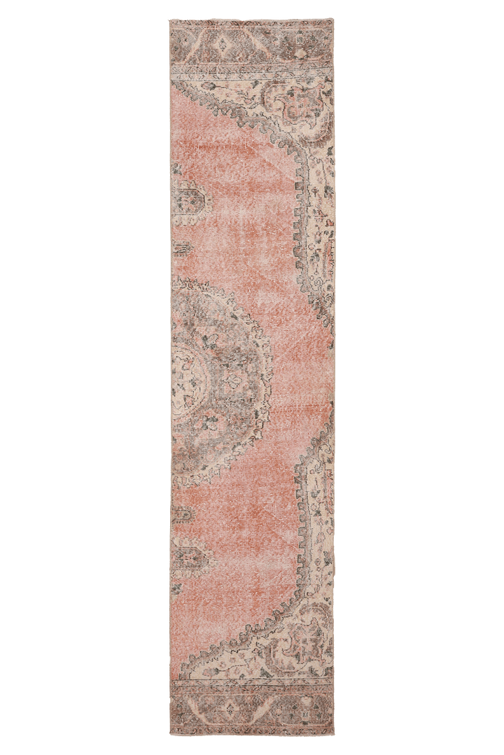 Vintage Isparta Turkish Runner Rug 2x11 ft — Pink & Beige Floral