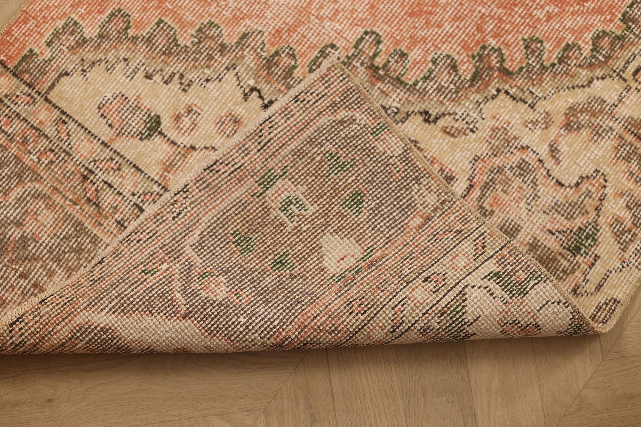 Vintage Isparta Turkish Runner Rug 2x11 ft — Pink & Beige Floral