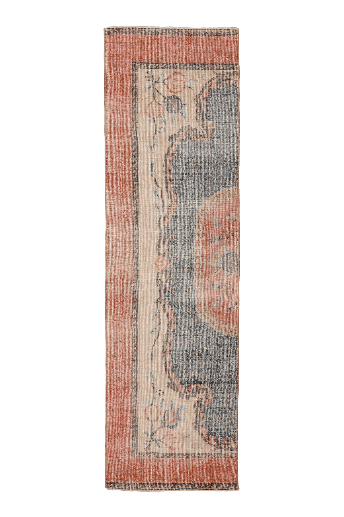 Vintage Isparta Turkish Runner Rug 2x8 ft — Red & Beige Floral
