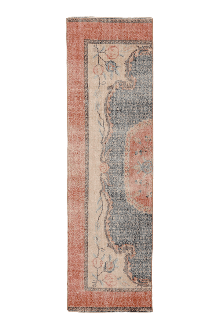 Vintage Isparta Turkish Runner Rug 2x8 ft — Red & Beige Floral