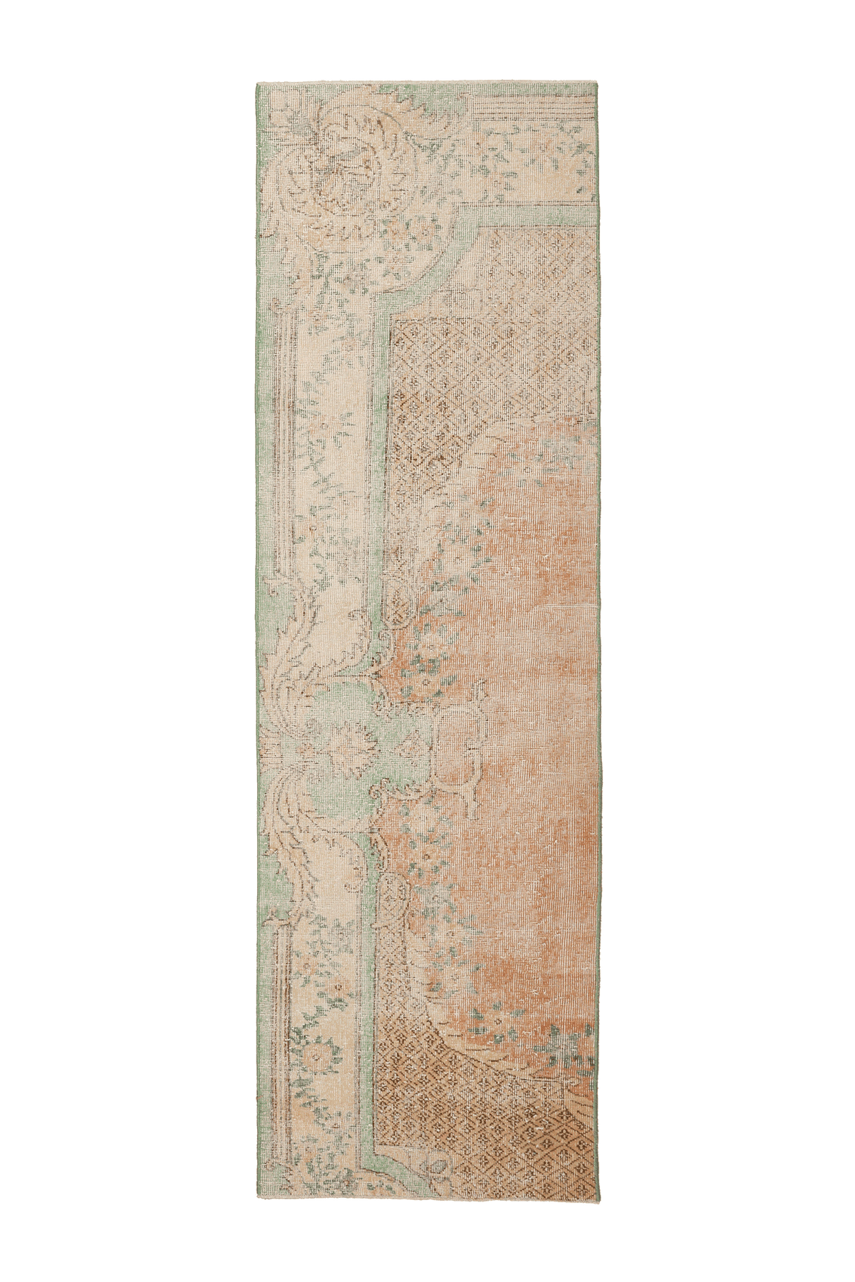 Vintage Isparta Turkish Runner Rug 2x8 ft — Green & Orange Floral